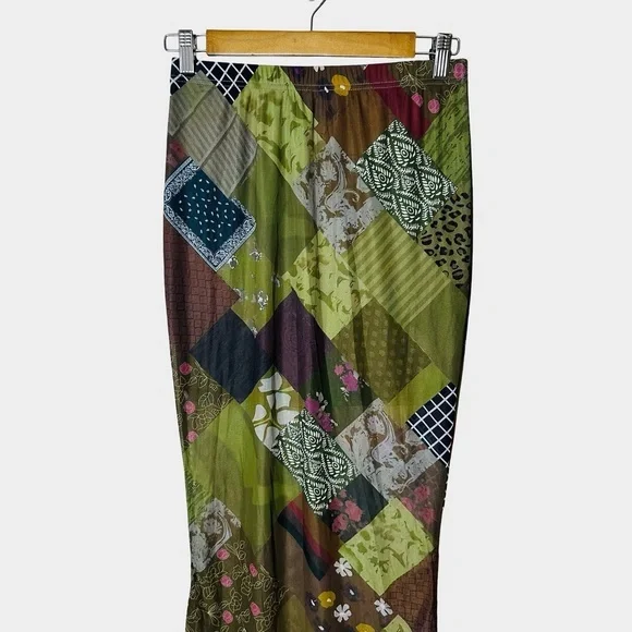 Patchwork Mesh Maxi Skirt Medium Indie 90s‎ Earthy Boho Fairy Grunge Artsy - Picture 3 of 11
